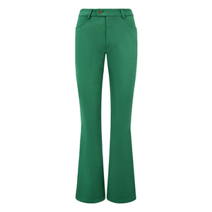 Green Faux Suede Flare Trousers
