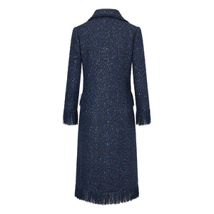 Midnight Blue Fringed Wool Ava Coat