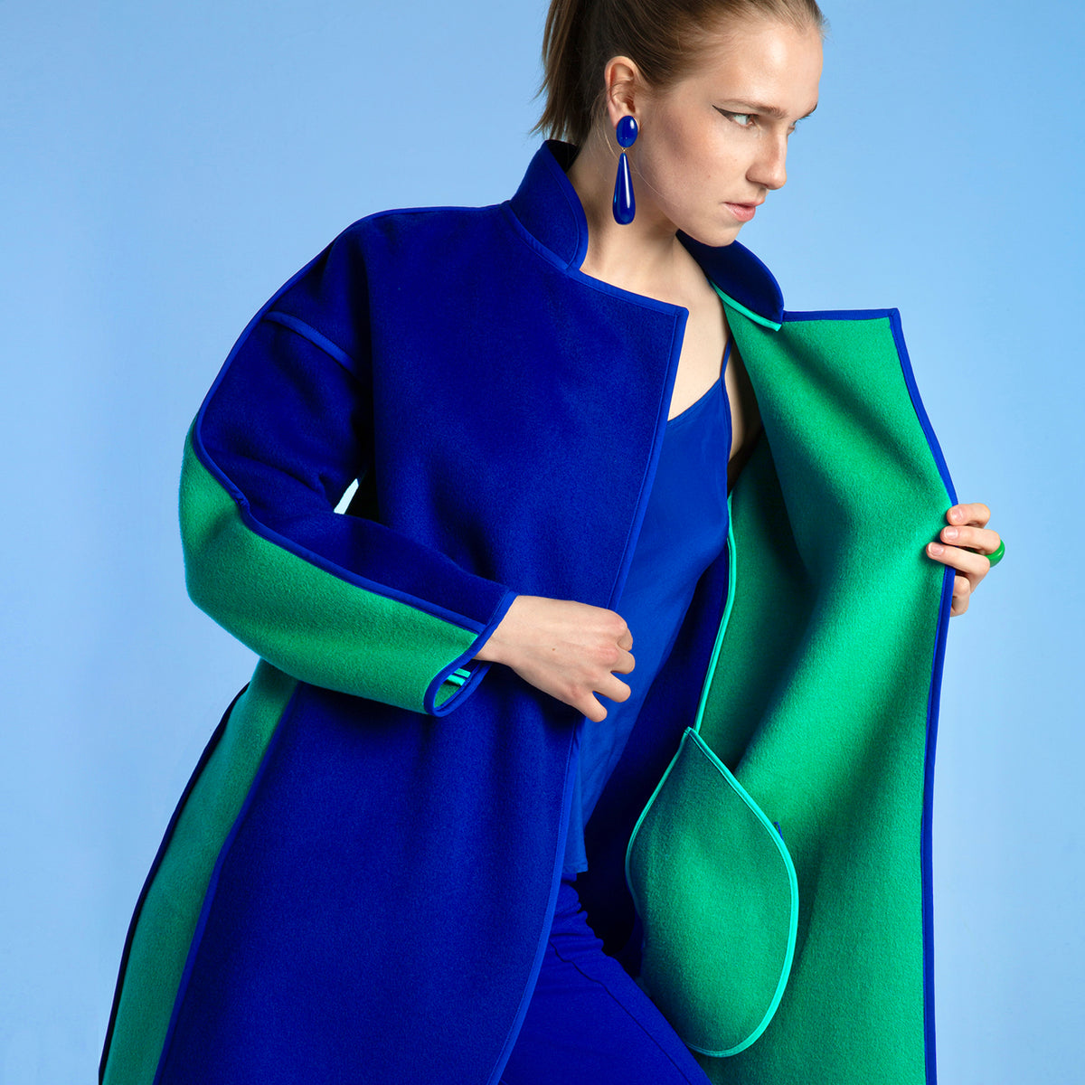 Royal Blue/Green Oversized Cashmere Mix Space Coat