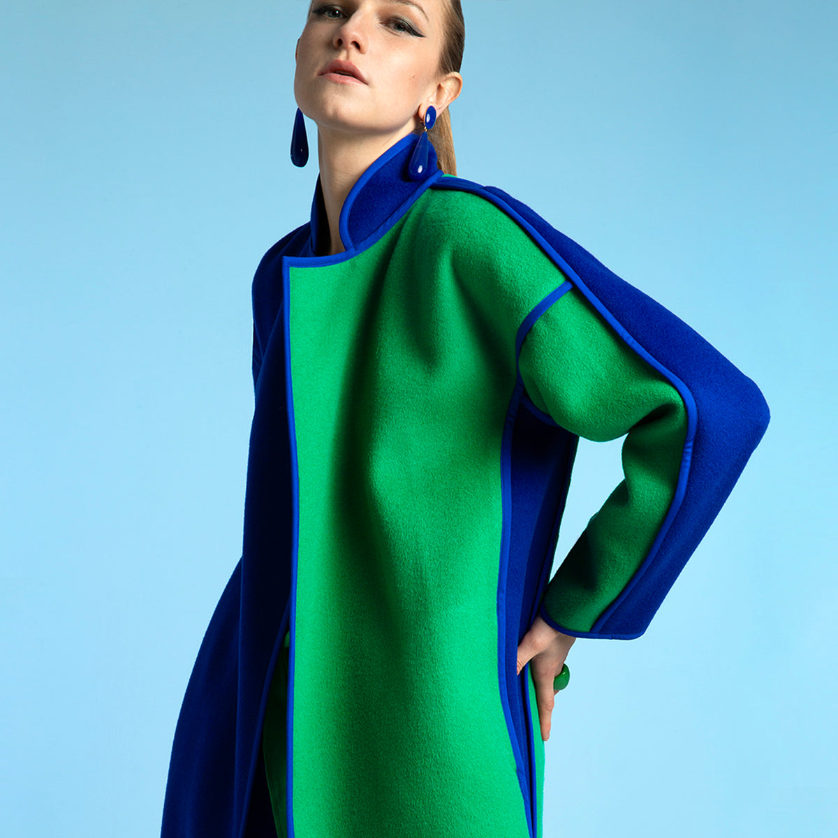 Royal Blue/Green Oversized Cashmere Mix Space Coat