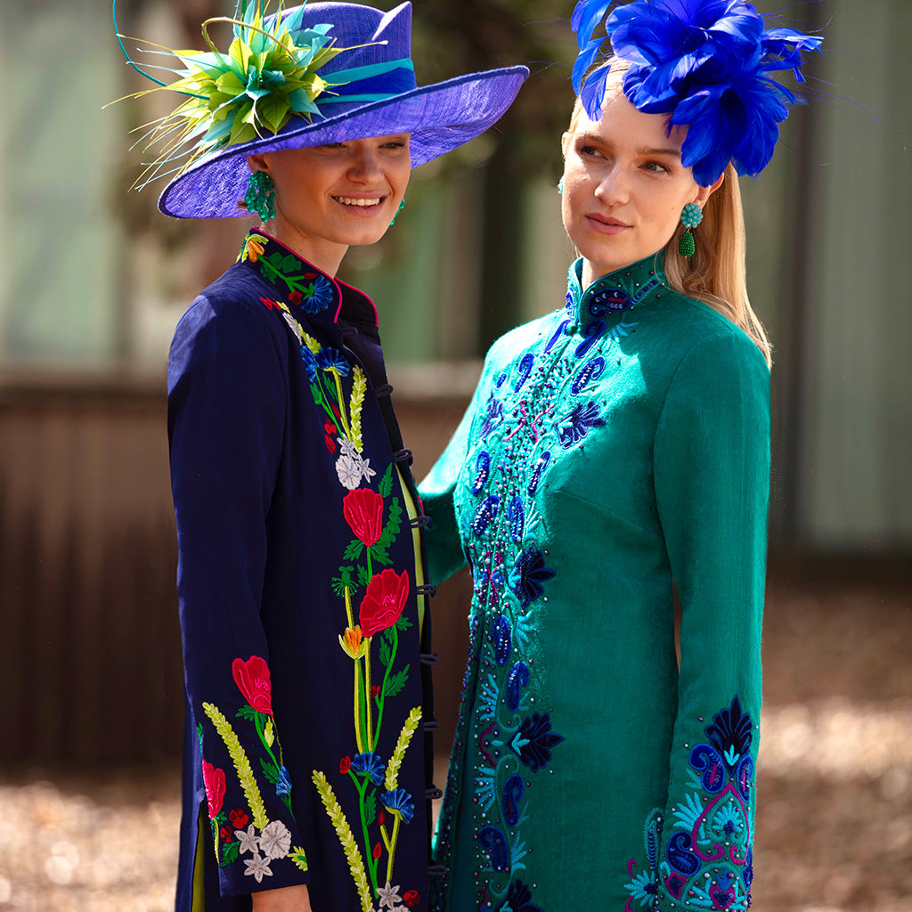 Navy Spring Tide Embroidered Nehru Long Coat