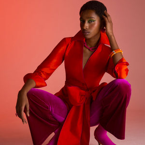 Orange Silk Wrap Blouse