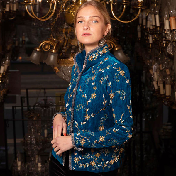 Athenian Blue Pearl Klimt Velvet Short Jacket - Beatrice von