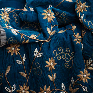 Athenian Blue Pearl Klimt Velvet Short Jacket