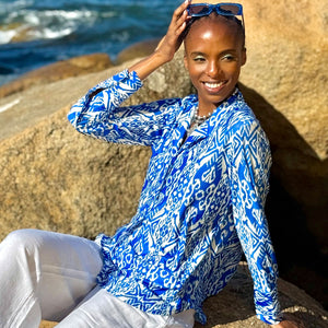 Blue Ikat Print Santorini Shirt