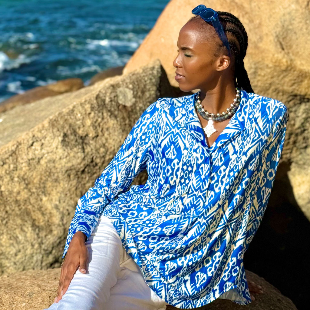Blue Ikat Print Santorini Shirt