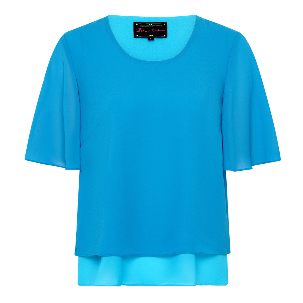 Blue Turquoise Chiffon Layered Top