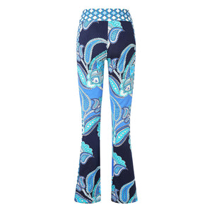 Blue Paisley Narrow Stretch Flare Trousers