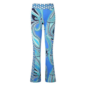Blue Paisley Narrow Stretch Flare Trousers