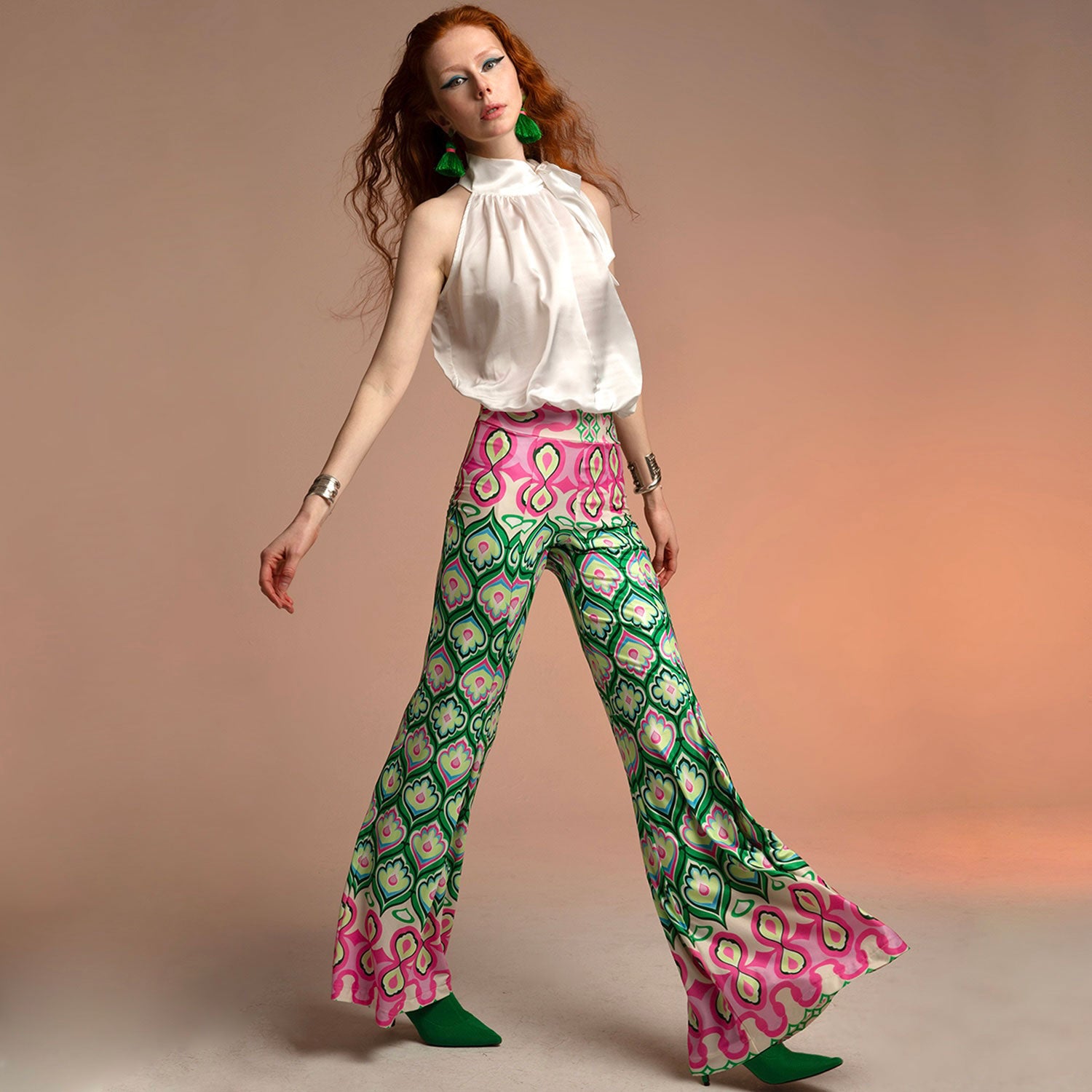 Candy Bloom Stretch Bell Bottom Trousers