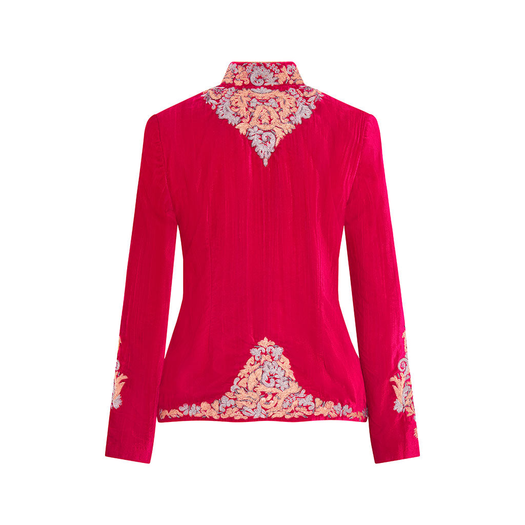 Cerise Embroidered Velvet Eugenie Short Jacket