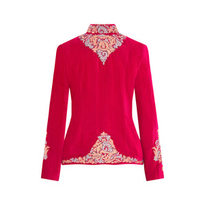 Cerise Embroidered Velvet Eugenie Short Jacket