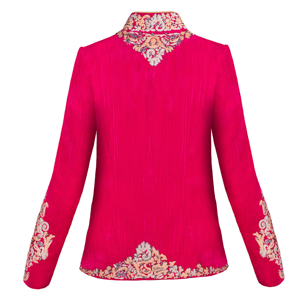 Cerise Embroidered Velvet Eugenie Short Jacket