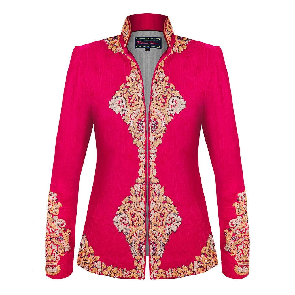 Cerise Embroidered Velvet Eugenie Short Jacket