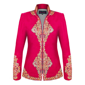 Cerise Embroidered Velvet Eugenie Short Jacket
