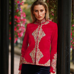 Cerise Embroidered Velvet Eugenie Short Jacket
