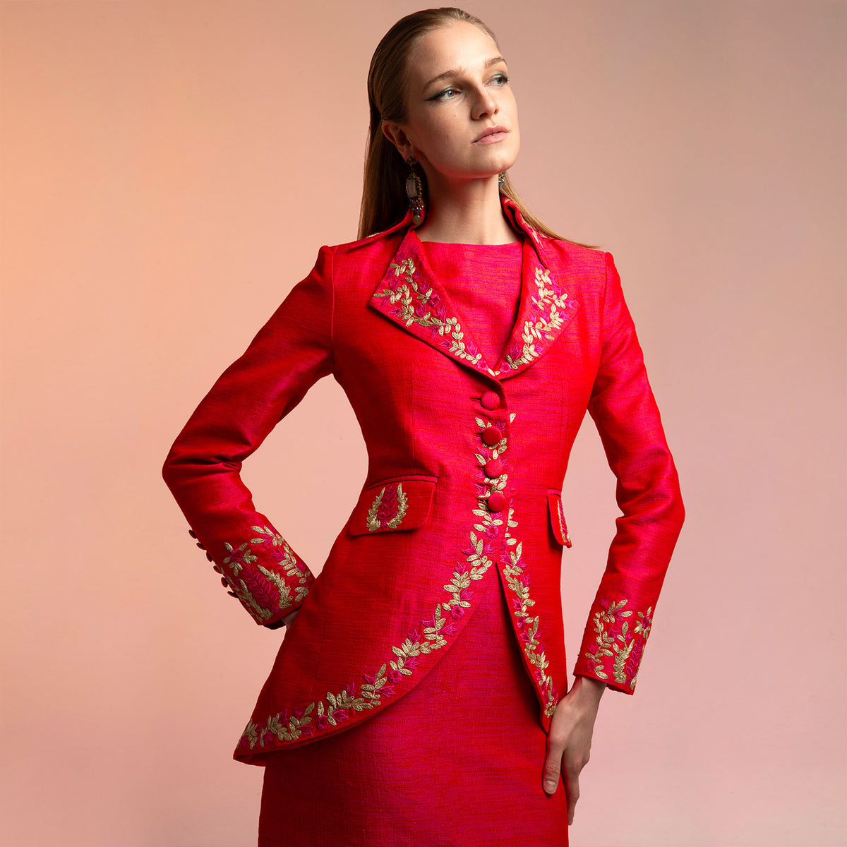 Cerise Pimpernel Longline Silk Jacket