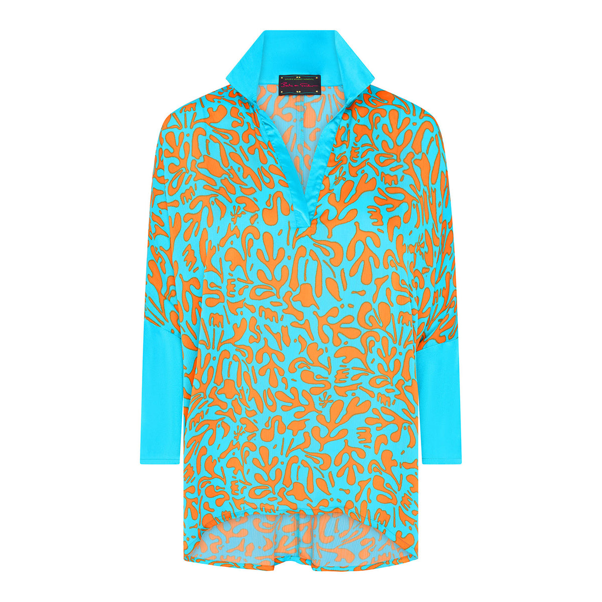 Turquoise/Orange Coral Print Oversized Shirt