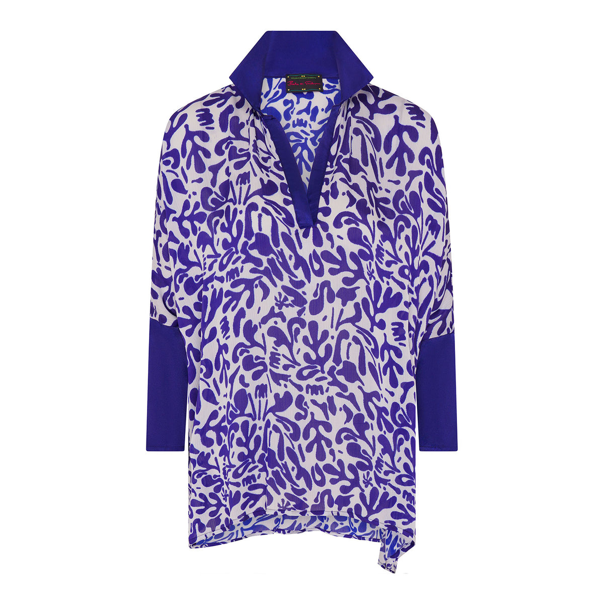 Navy/White Coral Print Oversized Shirt