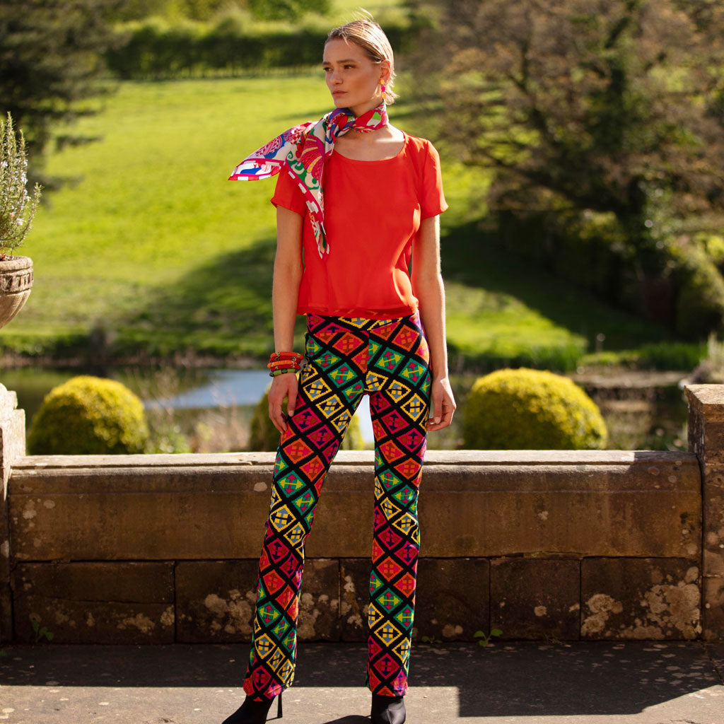 Diamonds Narrow Stretch Flare Trousers