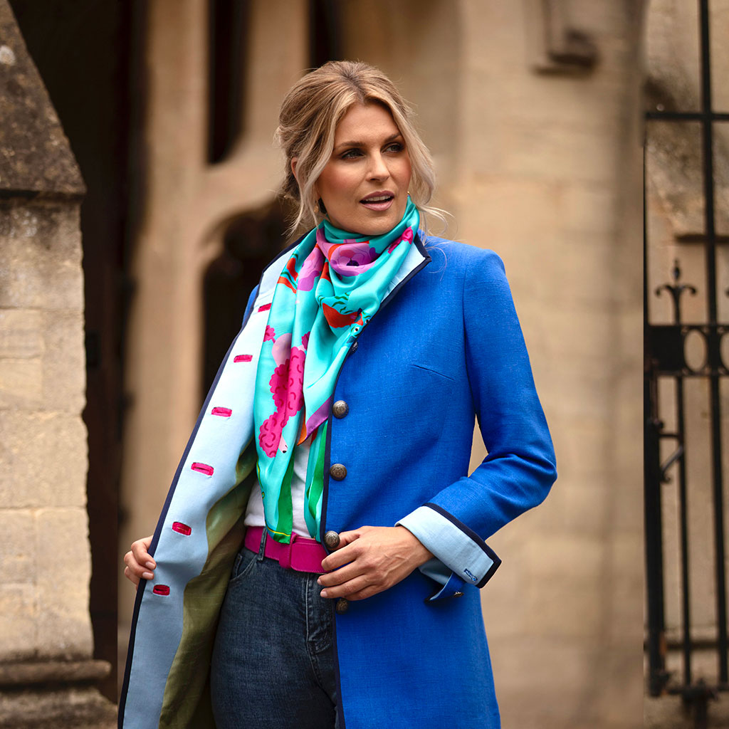 Electric Blue Linen Cavalier Coat