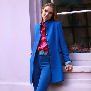 Electric Blue Linen Cavalier Coat
