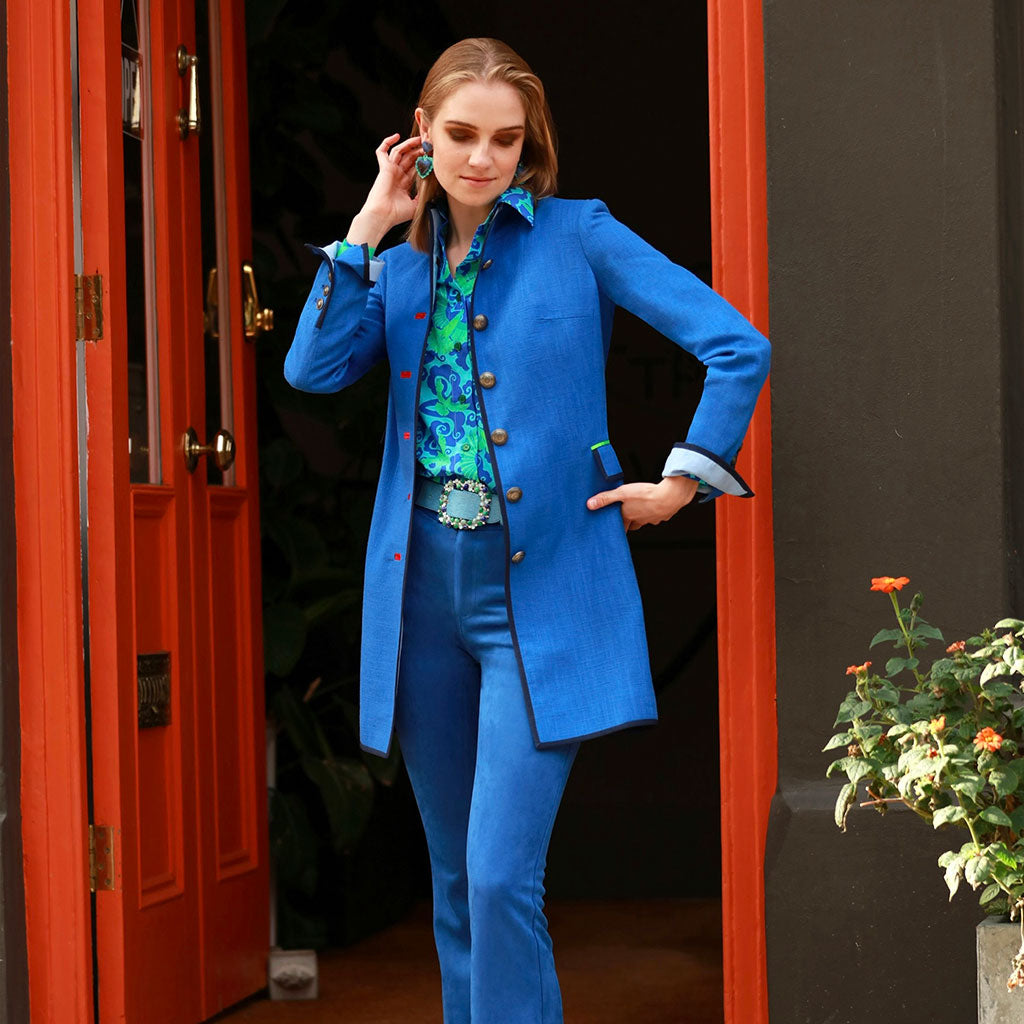 Electric Blue Linen Cavalier Coat