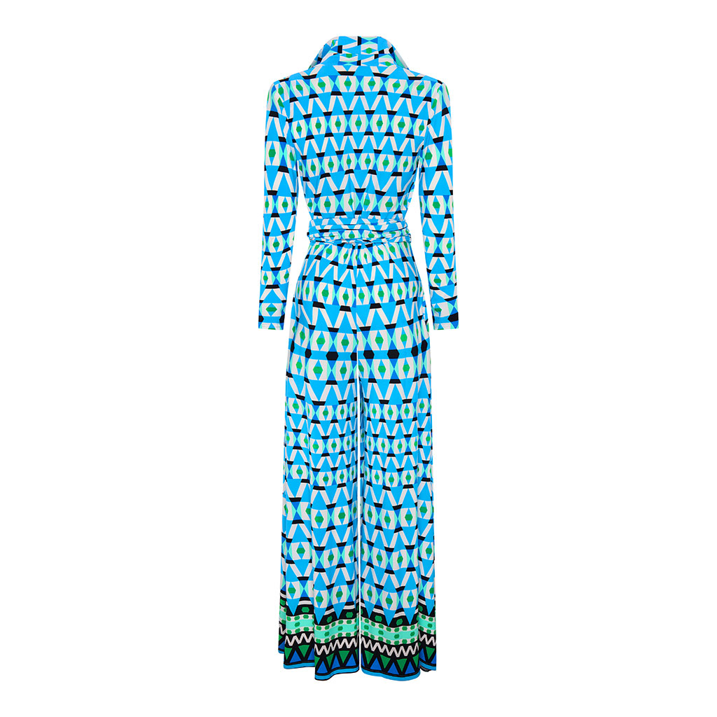 Blue Geometric Wide Leg Jumpsuit