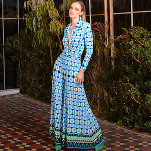 Blue Geometric Wide Leg Jumpsuit