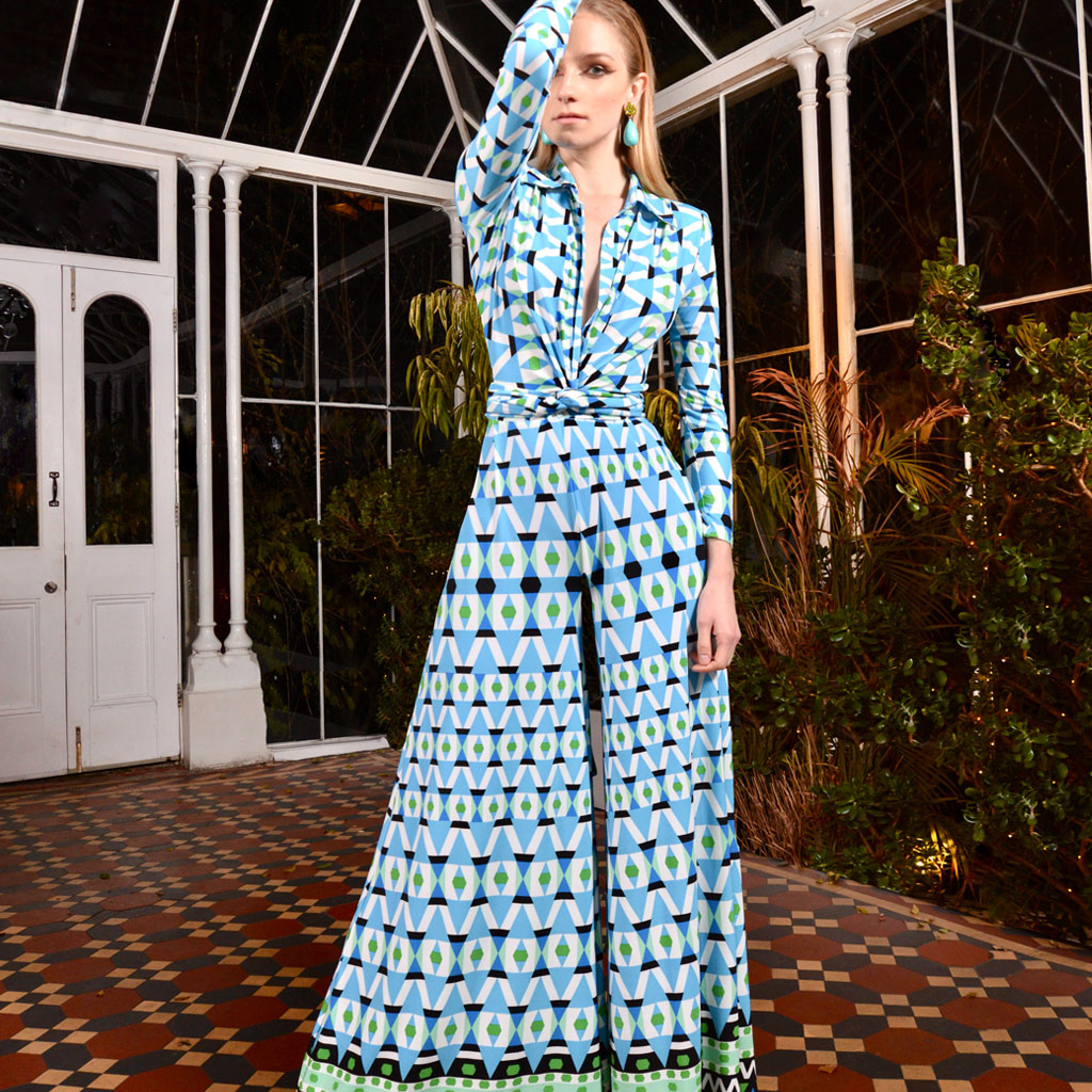 Blue Geometric Wide Leg Jumpsuit