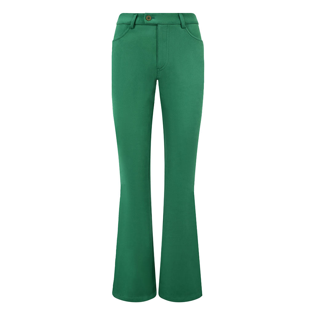 Green Faux Suede Flare Trousers