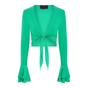 Green Frill Sleeve Tie Front Top