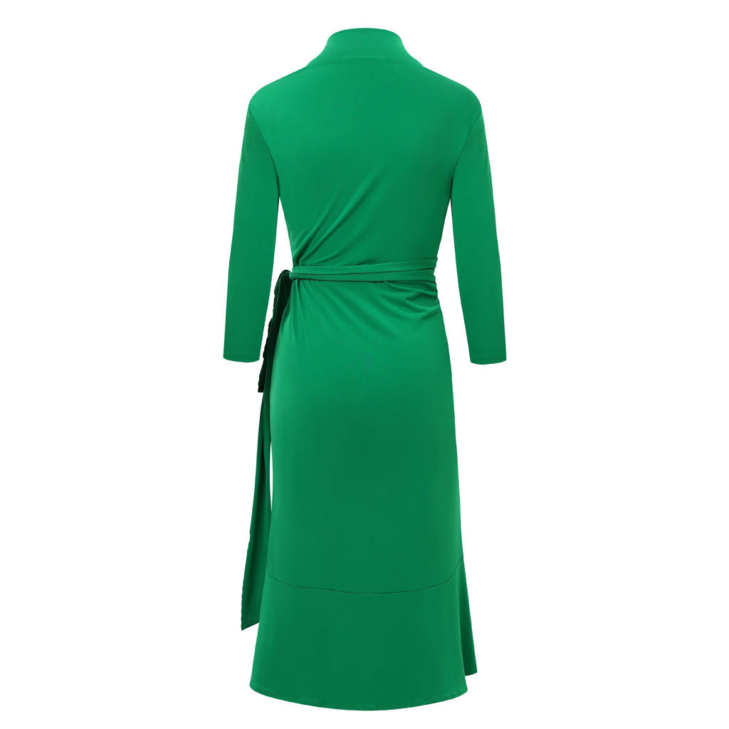 Green Midi Frilled Wrap Dress