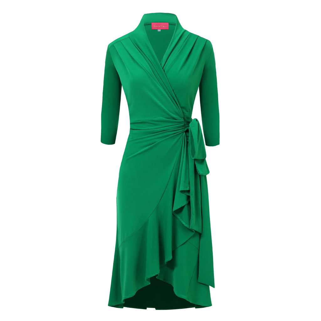 Green Midi Frilled Wrap Dress