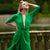Green Midi Frilled Wrap Dress