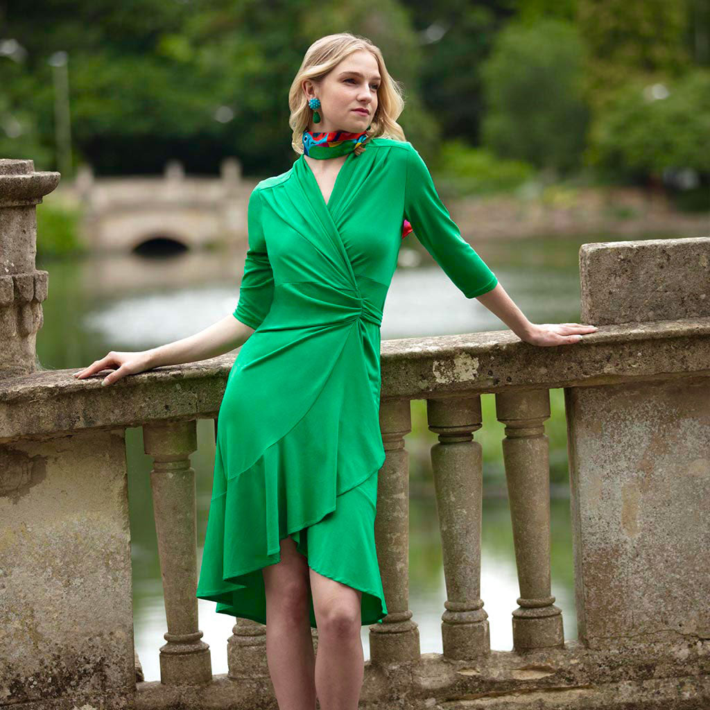 Green Midi Frilled Wrap Dress - Beatrice von Tresckow Designs Green Midi Frilled Wrap Dress - Beatrice von Tresckow Designs
