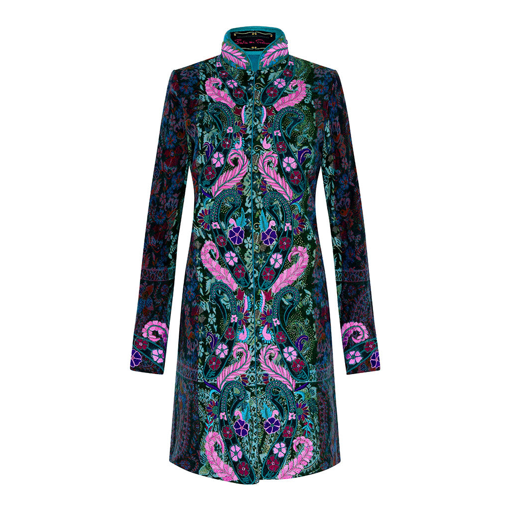 Green/Purple Embroidered Paisley Shawl Wool Jacket