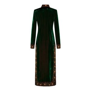 Green Velvet Rosette Long Coat