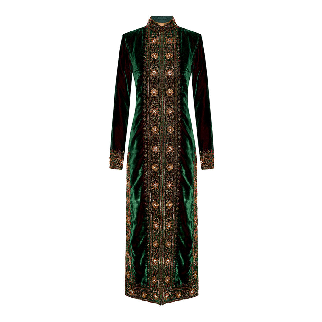 Green Velvet Rosette Long Coat