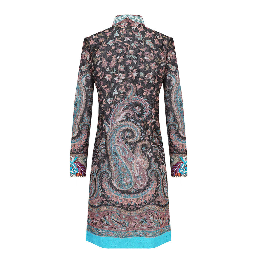 Grey/Turquoise Pearl Paisley Shawl Wool Jacket
