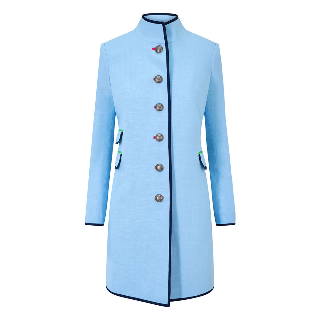 Ice Blue Linen Cavalier Coat