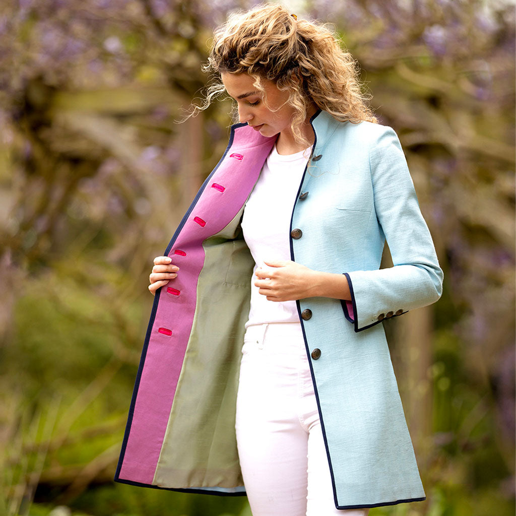 Ice Blue Linen Cavalier Coat