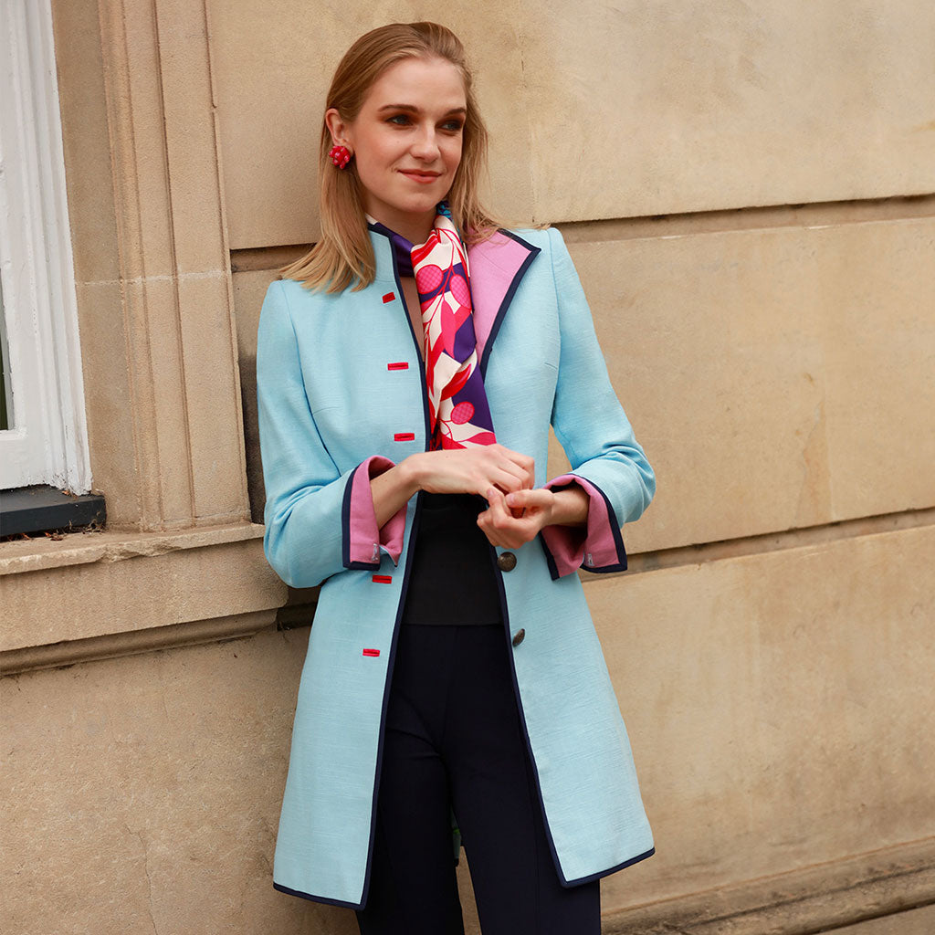 Ice Blue Linen Cavalier Coat