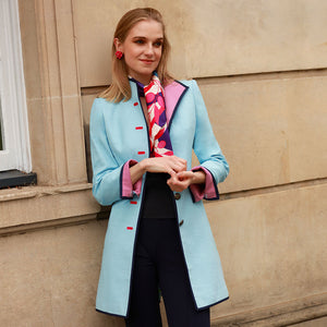 Ice Blue Linen Cavalier Coat