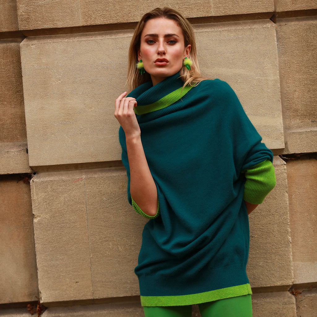 Jade Cashmere Roll Neck Jumper