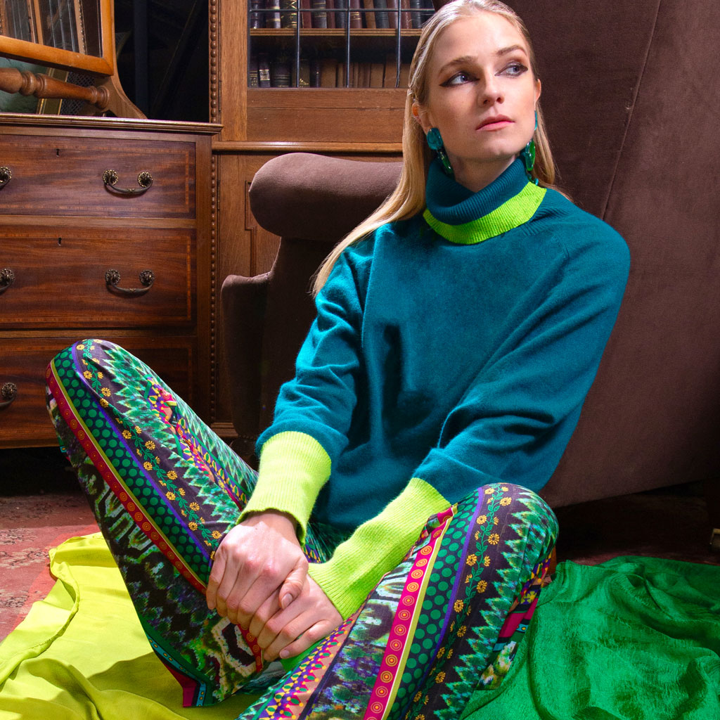 Jade Cashmere Roll Neck Jumper