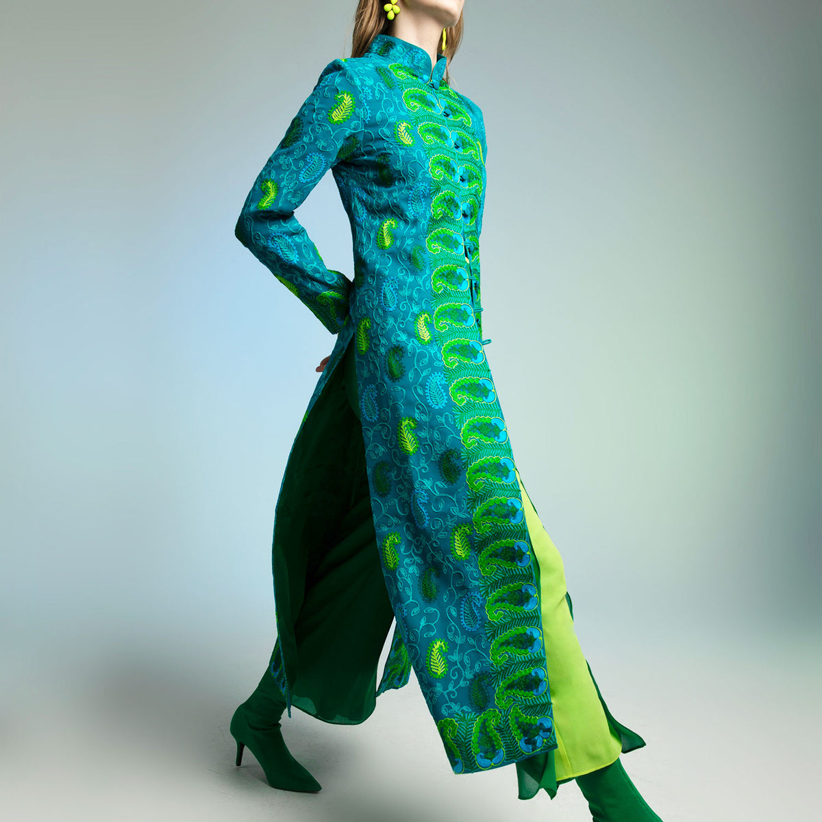 Jade Fern Royale Embroidered Long Coat