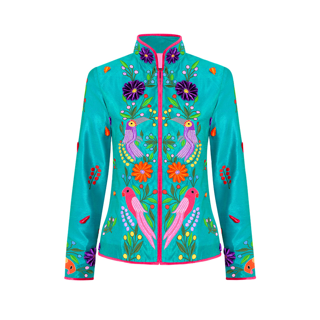 Jade Moroccan Birds Short Nehru Jacket