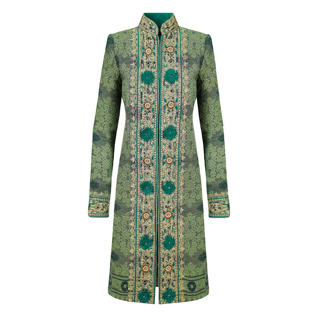 Jade Rosette Wool Brocade Shawl Jacket