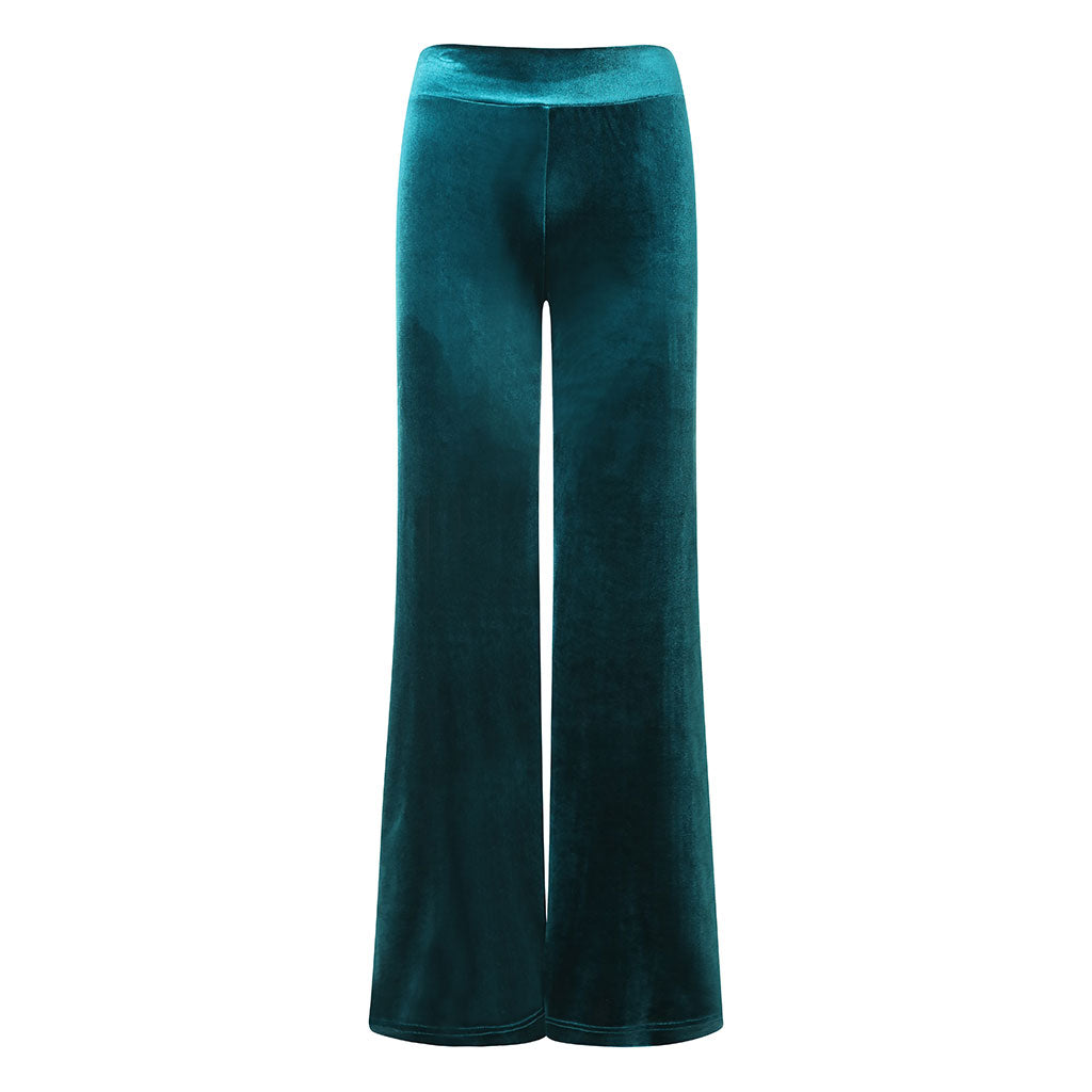 Jade Velvet Wide Flare Trousers
